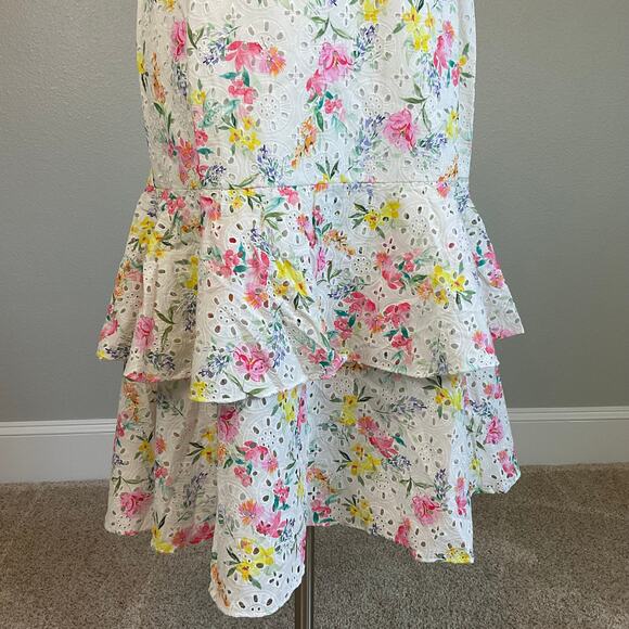 Yumi Kim Floral Cotton Eyelet Lace Dress White Size 12 San Juan A-Line Midi - Picture 7 of 12